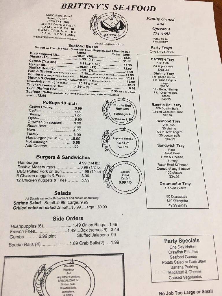 Brittny's Seafood - Baker, LA menu_pic