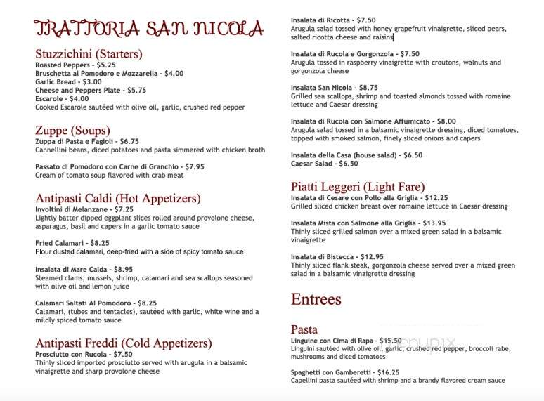San Nicola Restaurant - Paoli, PA menu_pic