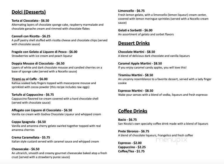 San Nicola Restaurant - Paoli, PA menu_pic