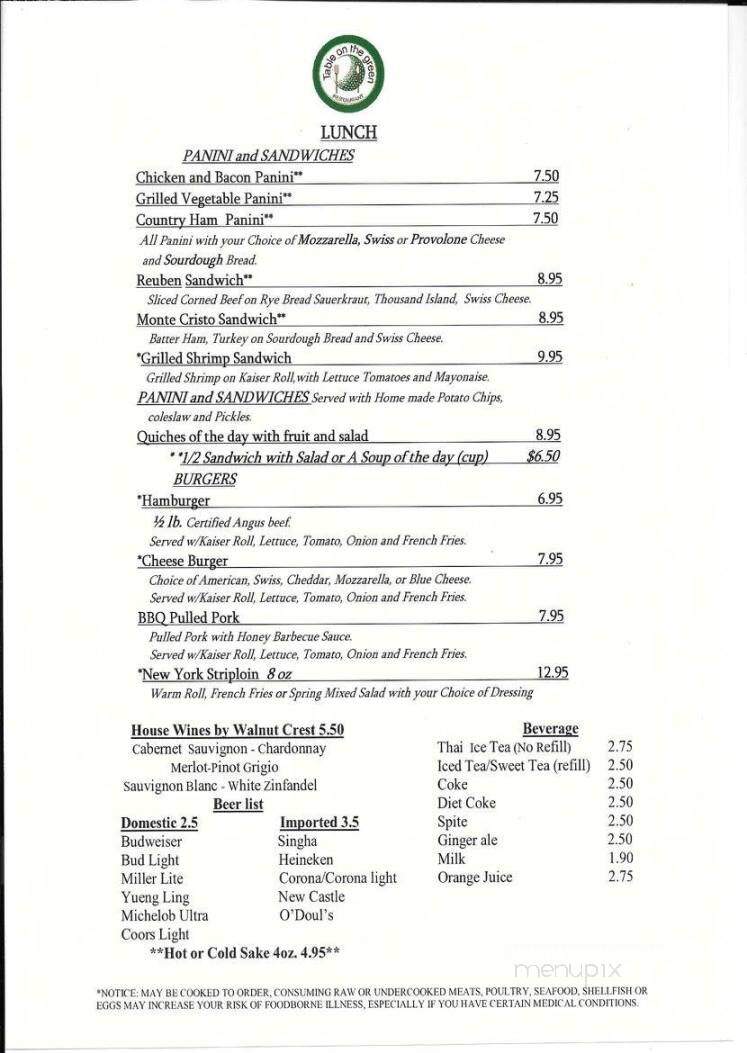 Table On The Green - Pinehurst, NC menu_pic