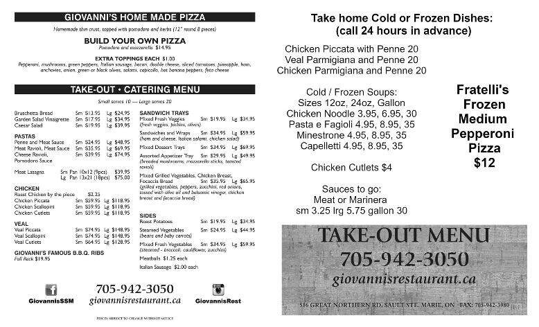 Giovannis Restaurant - Sault Ste Marie, ON menu_pic