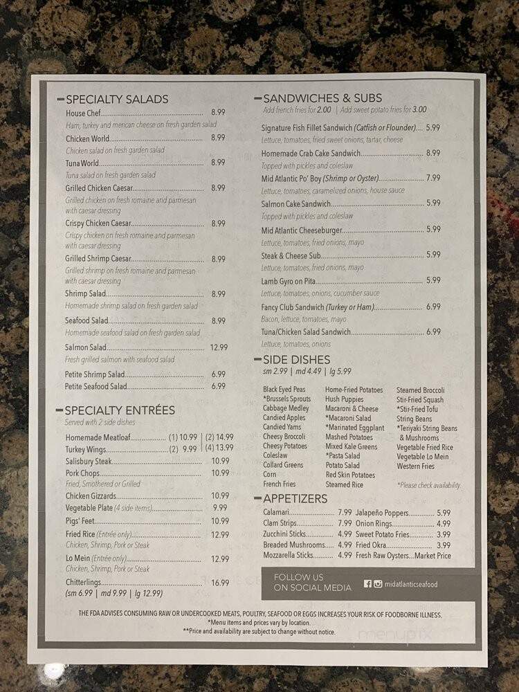Mid Atlantic Seafood - Hyattsville, MD menu_pic