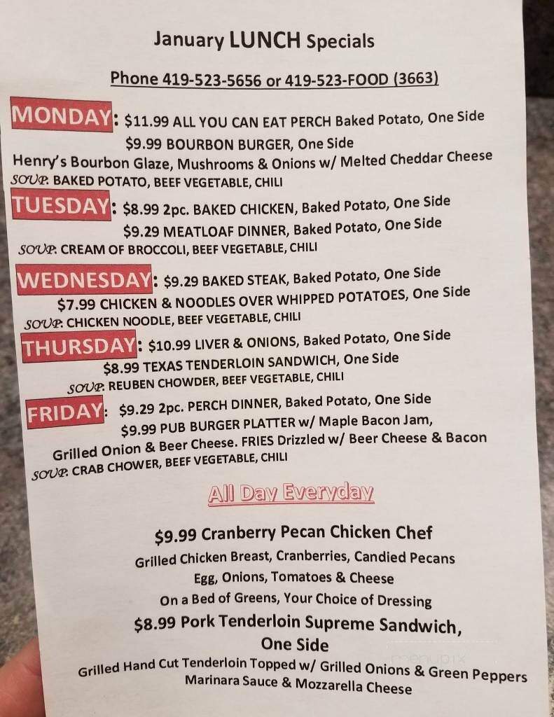 Henry's Restaurant - Ottawa, OH menu_pic