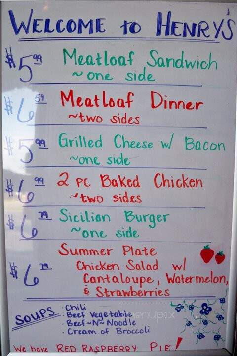 Henry's Restaurant - Ottawa, OH menu_pic