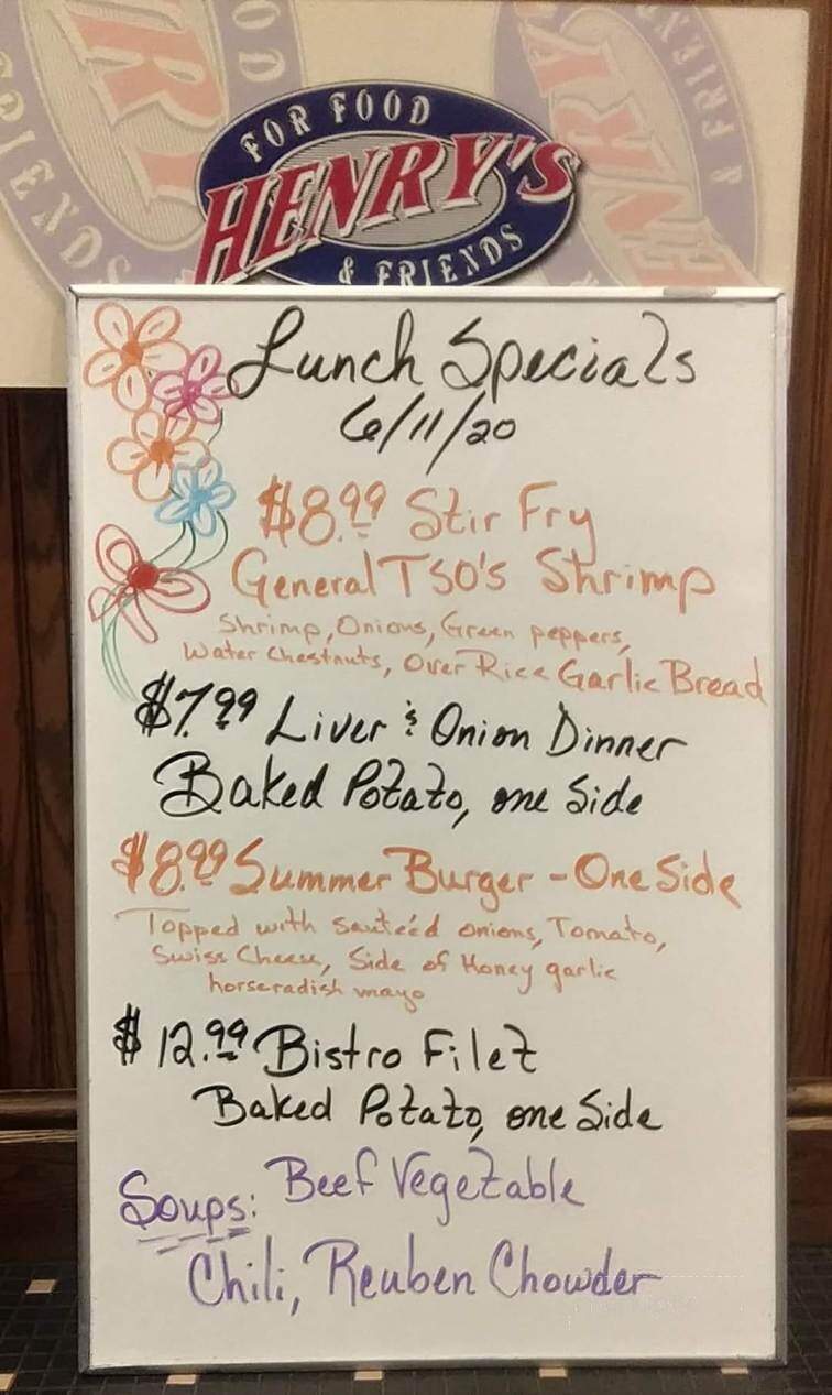 Henry's Restaurant - Ottawa, OH menu_pic