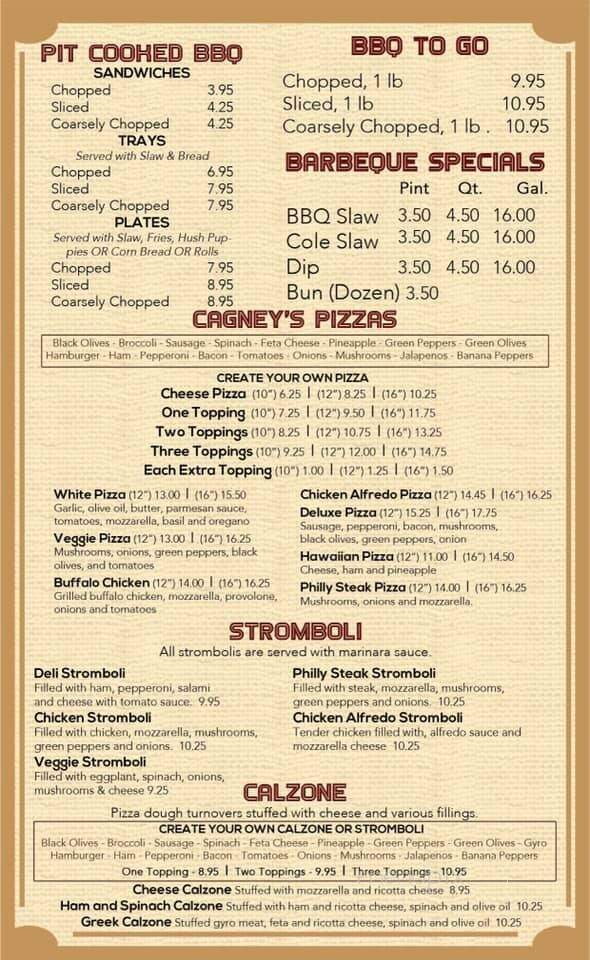 Cagney's Kitchen & BBQ - Wallburg, NC menu_pic