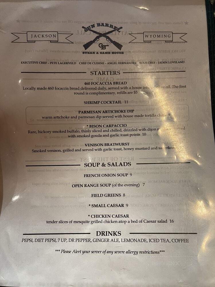 Gun Barrel Steak & Game House - Jackson, WY menu_pic