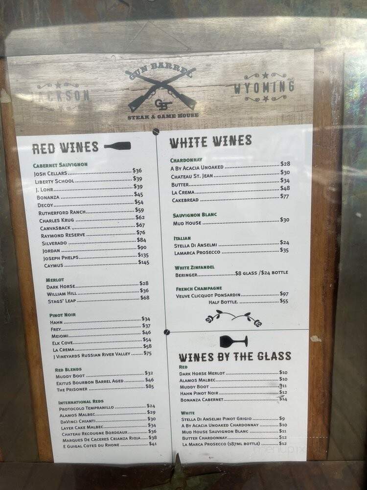 Gun Barrel Steak & Game House - Jackson, WY menu_pic
