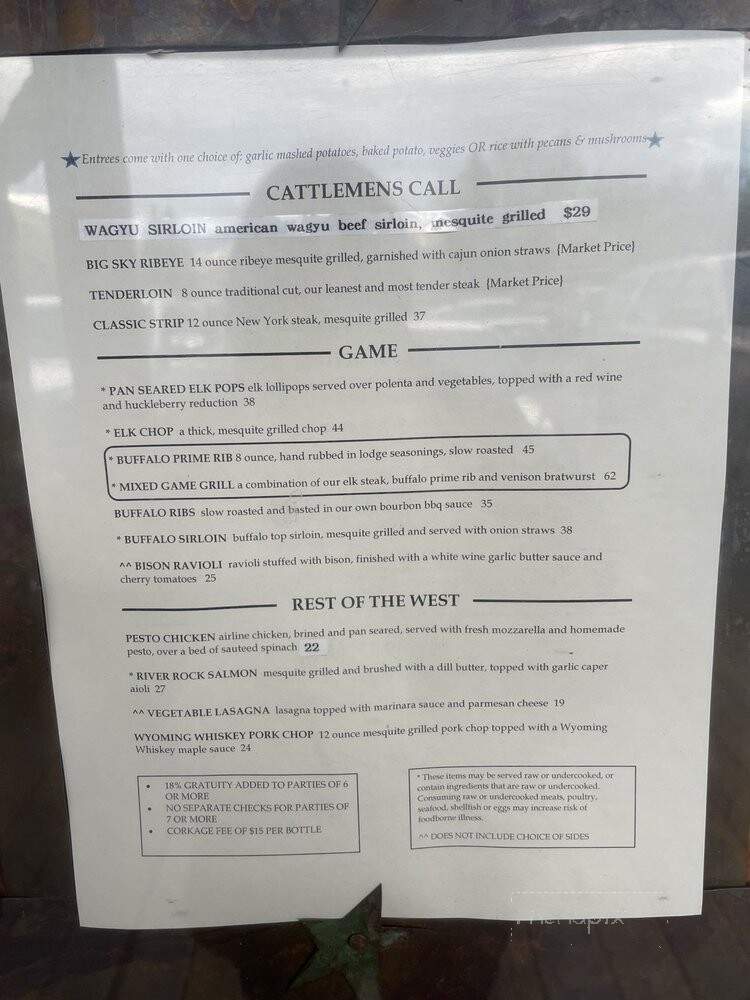 Gun Barrel Steak & Game House - Jackson, WY menu_pic