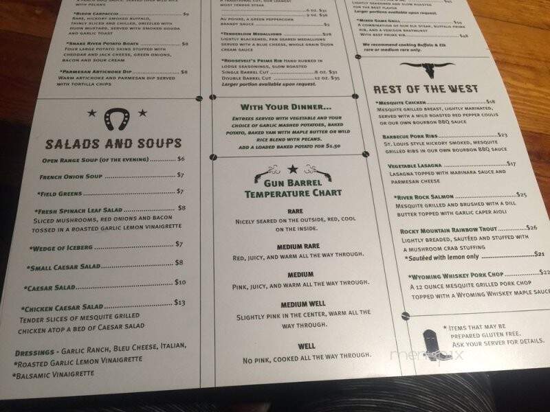 Gun Barrel Steak & Game House - Jackson, WY menu_pic