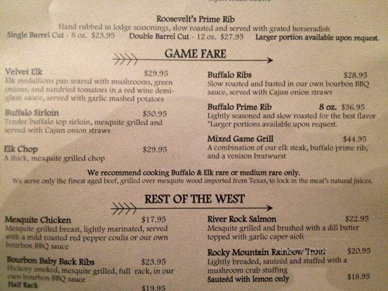 Gun Barrel Steak & Game House - Jackson, WY menu_pic