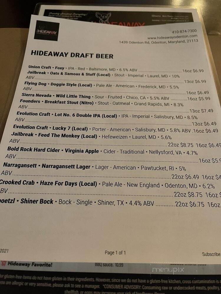 Jim's Hideaway - Odenton, MD menu_pic