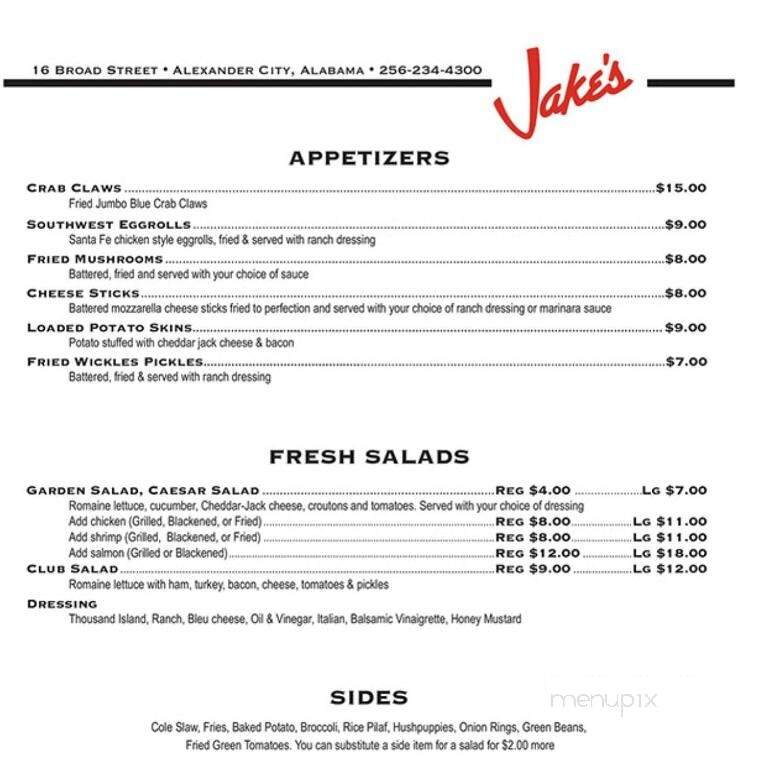 Jake's - Alexander City, AL menu_pic