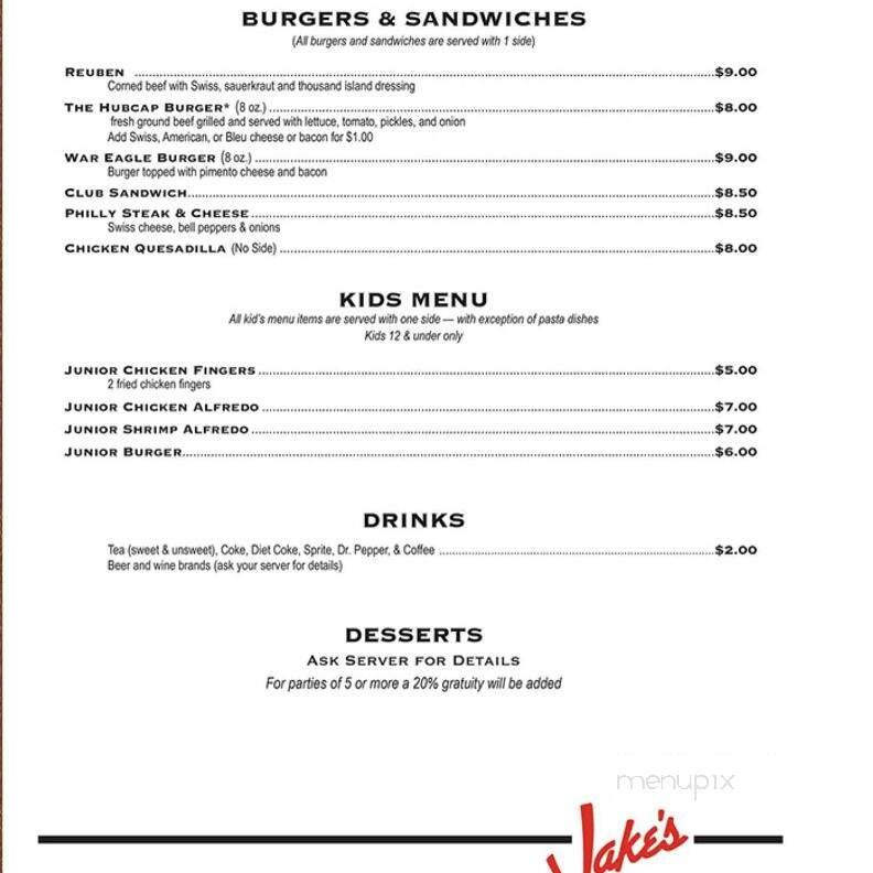 Jake's - Alexander City, AL menu_pic