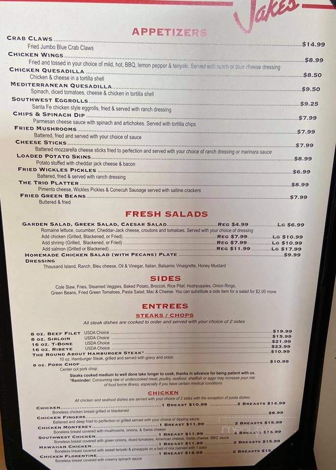 Jake's - Alexander City, AL menu_pic