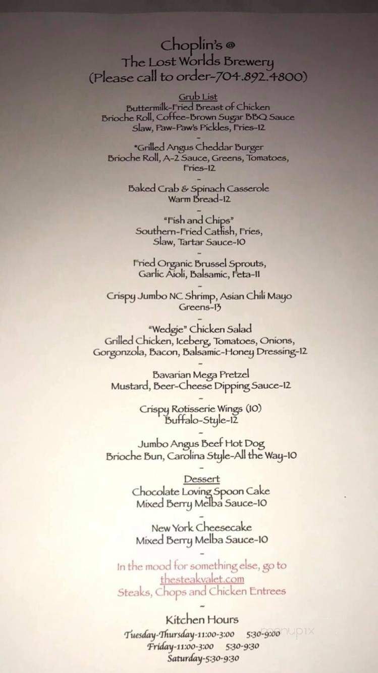 Choplin's Restaurant - Cornelius, NC menu_pic
