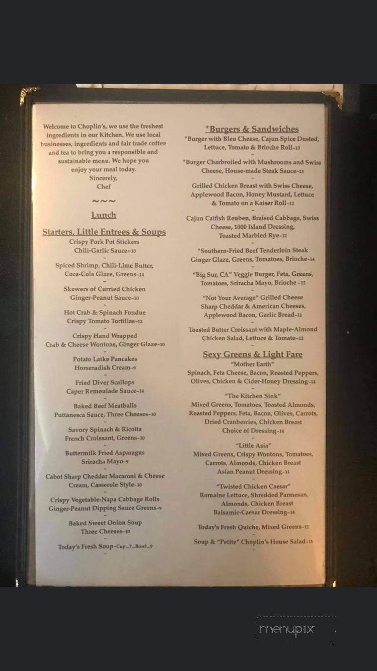 Choplin's Restaurant - Cornelius, NC menu_pic