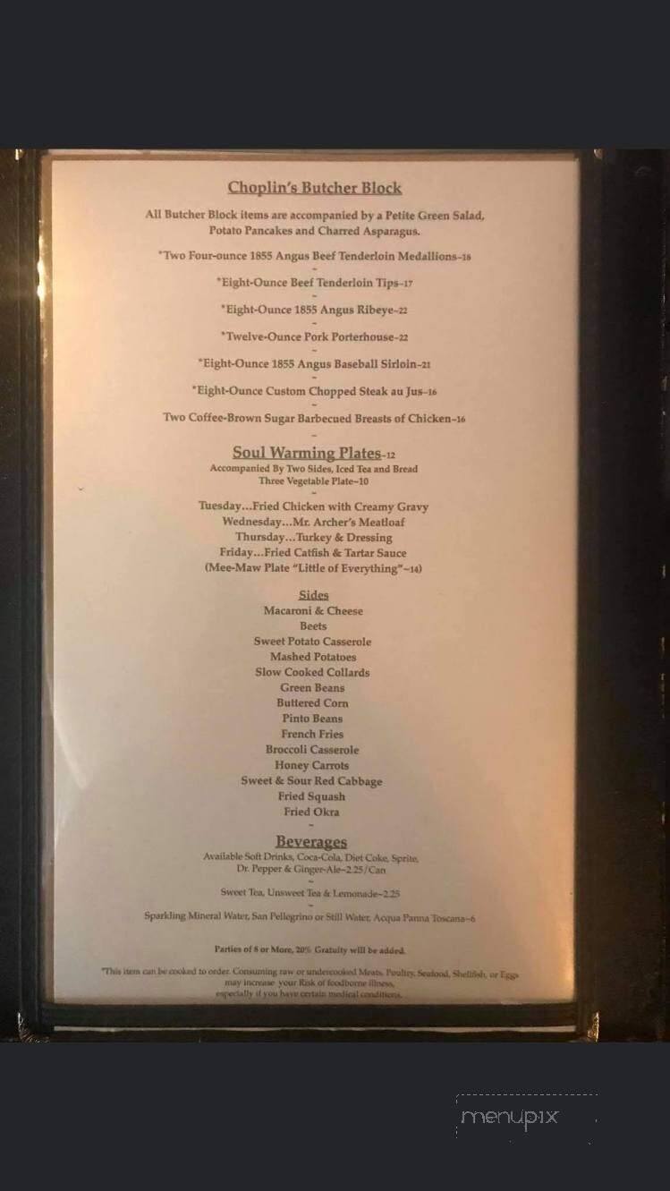 Choplin's Restaurant - Cornelius, NC menu_pic