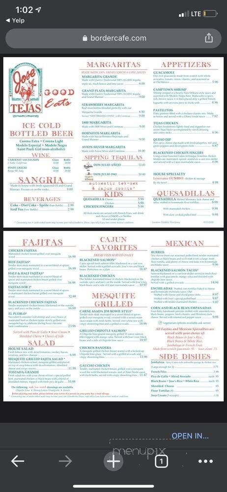 Jose Tejas - Fairfield, NJ menu_pic