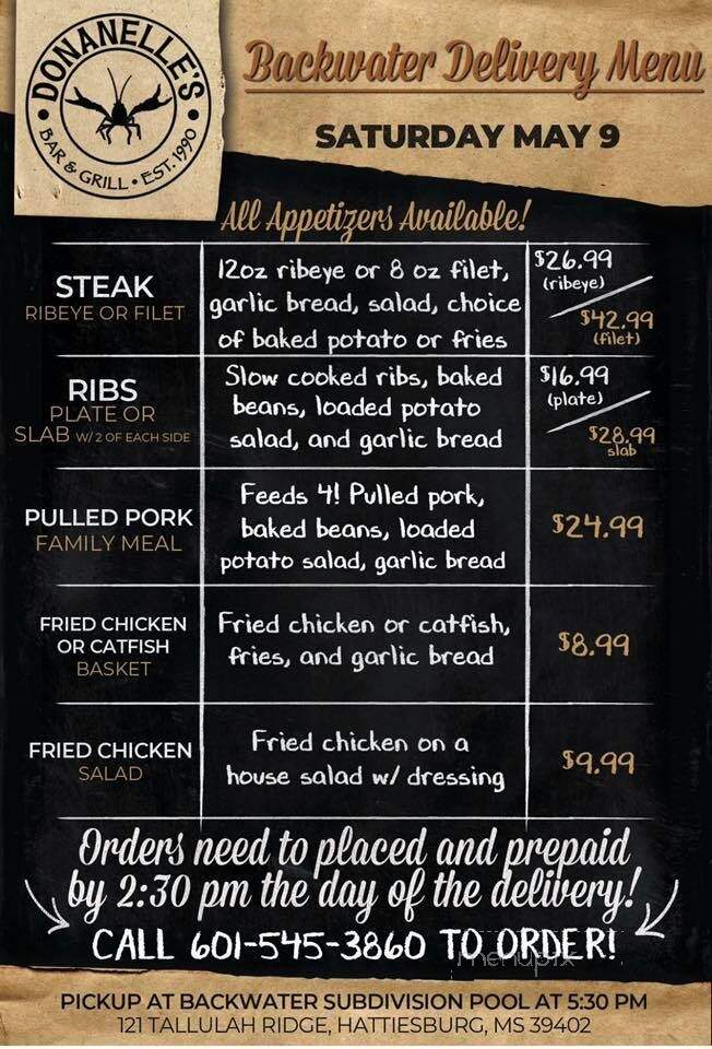 Donanelle's Bar & Grill - Hattiesburg, MS menu_pic