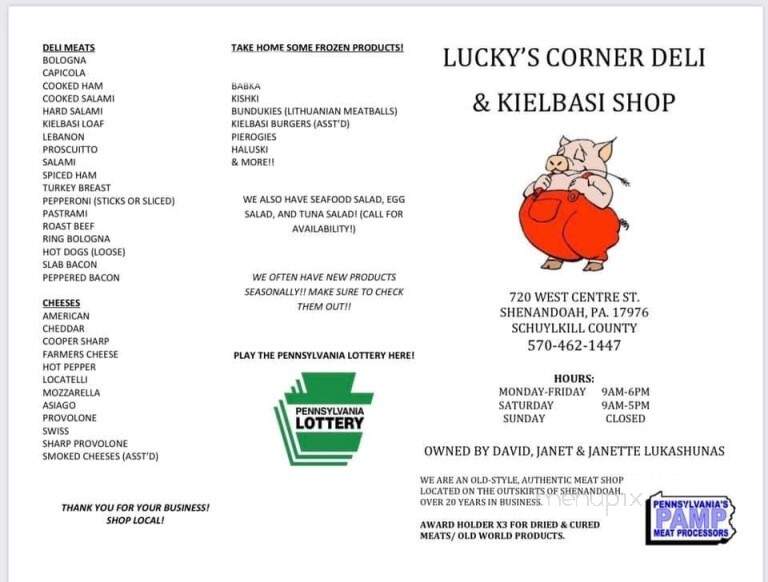 Lucky's Corner Deli - Shenandoah, PA menu_pic