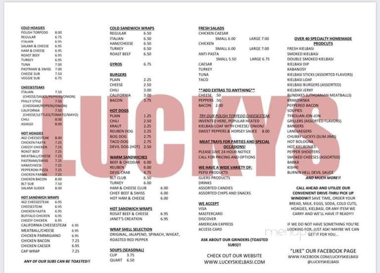 Lucky's Corner Deli - Shenandoah, PA menu_pic