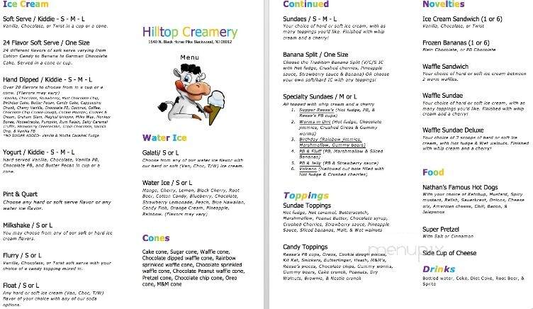Hilltop Creamery - Blackwood, NJ menu_pic