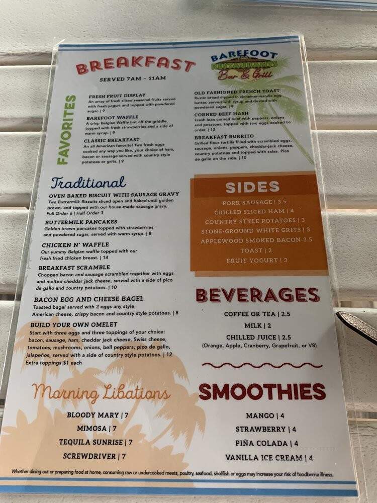 Barefoot Beach Club - Panama City Beach, FL menu_pic