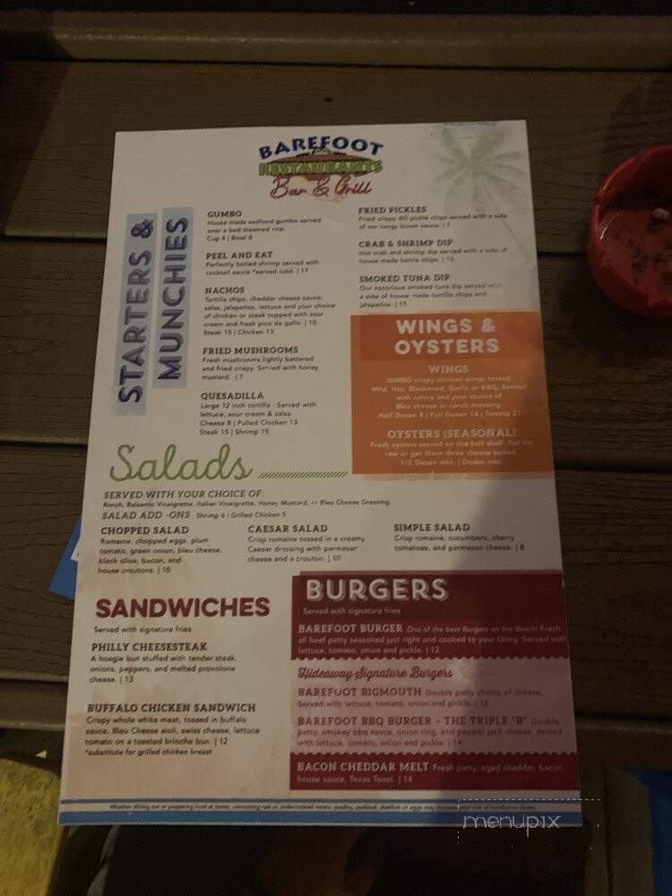Barefoot Beach Club - Panama City Beach, FL menu_pic