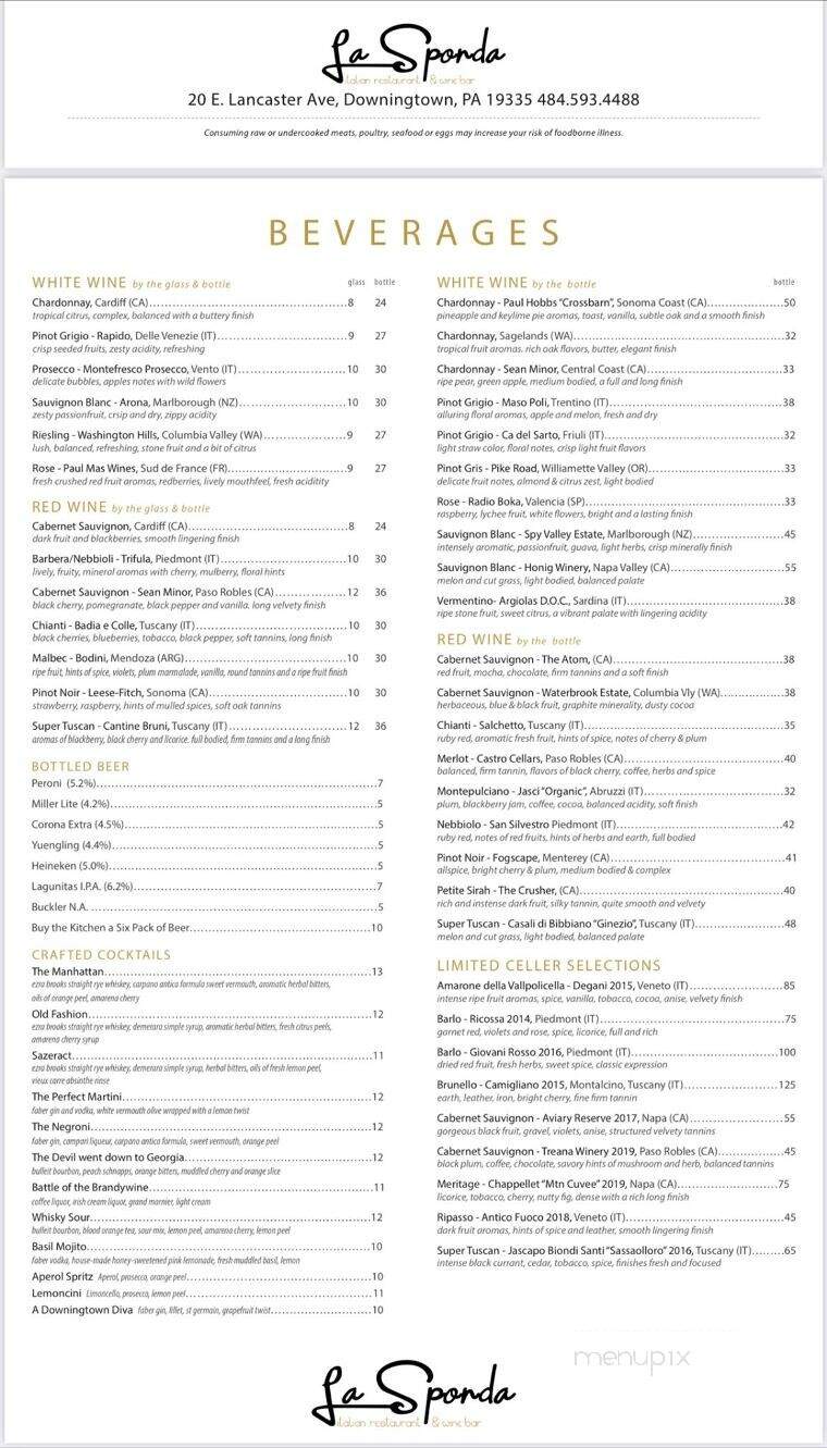 La Sponda - Downingtown, PA menu_pic