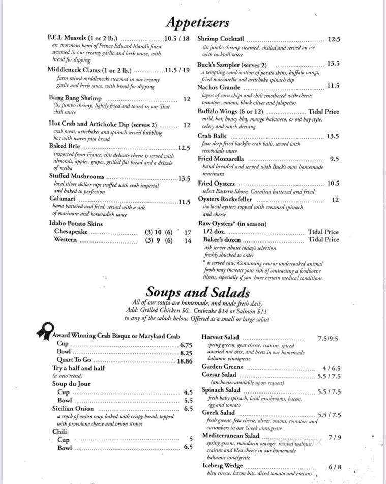 Buck's Restaurant - Rising Sun, MD menu_pic