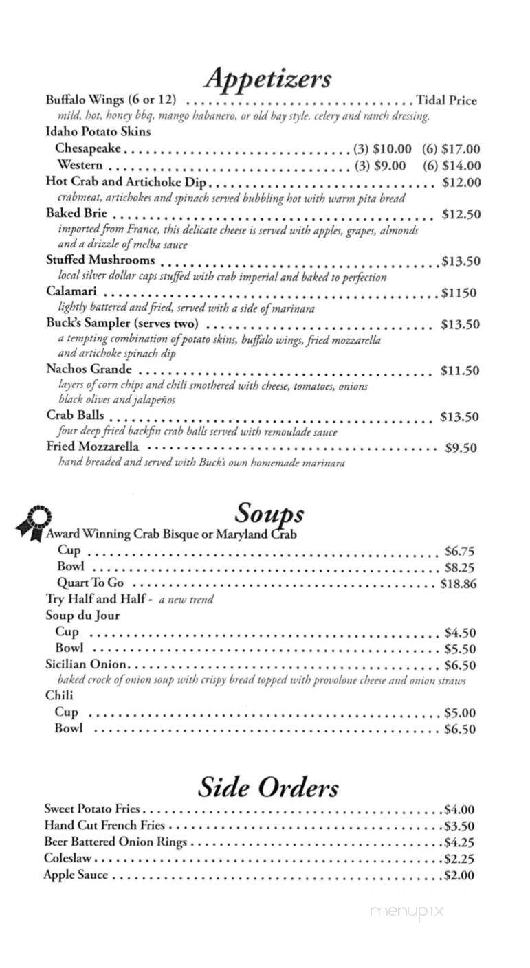 Buck's Restaurant - Rising Sun, MD menu_pic