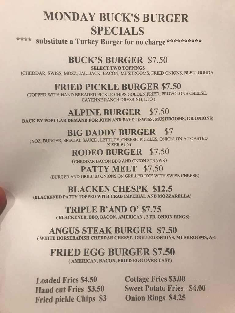 Buck's Restaurant - Rising Sun, MD menu_pic