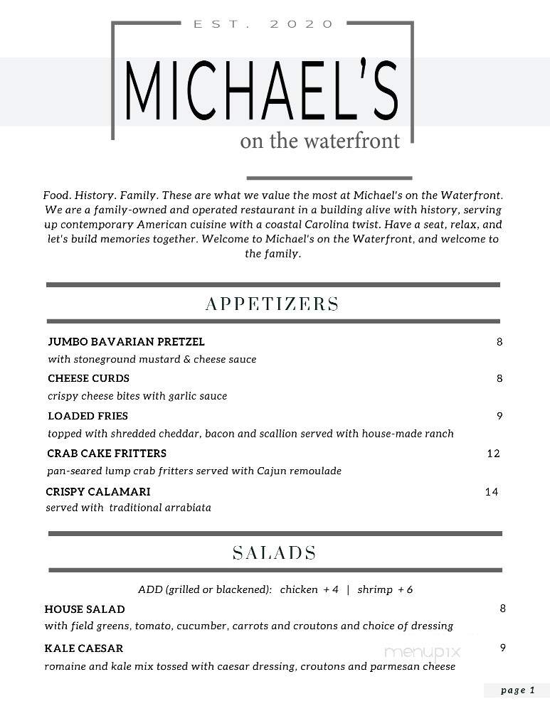 Michael's on the Waterfront - Wilmington, NC menu_pic