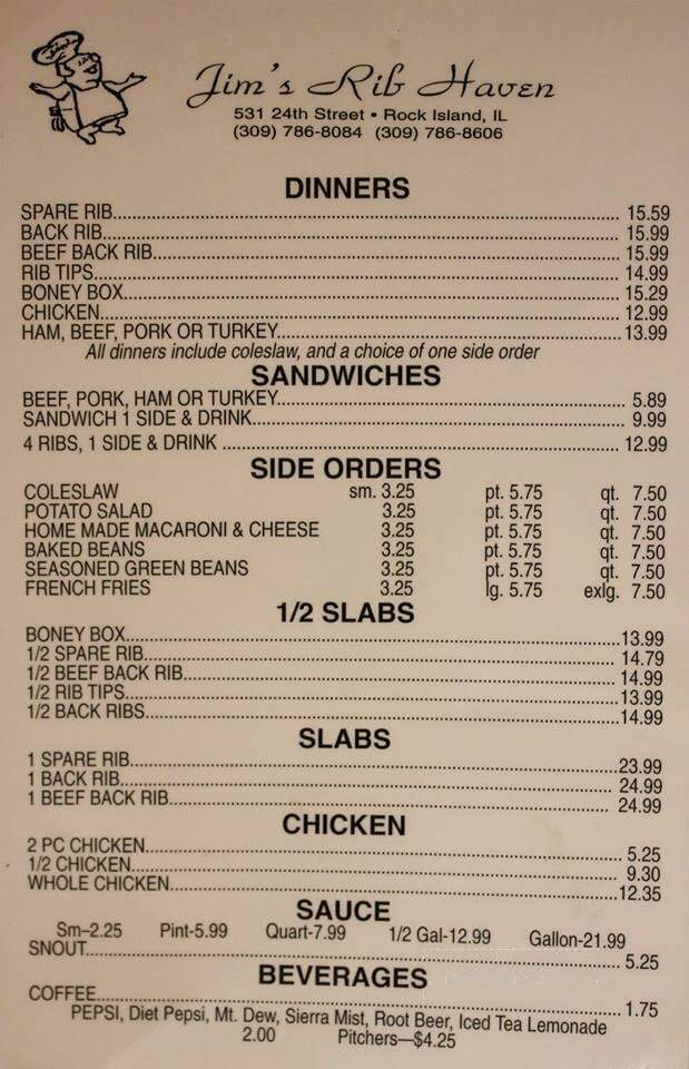 Jim's Rib Haven - Rock Island, IL menu_pic