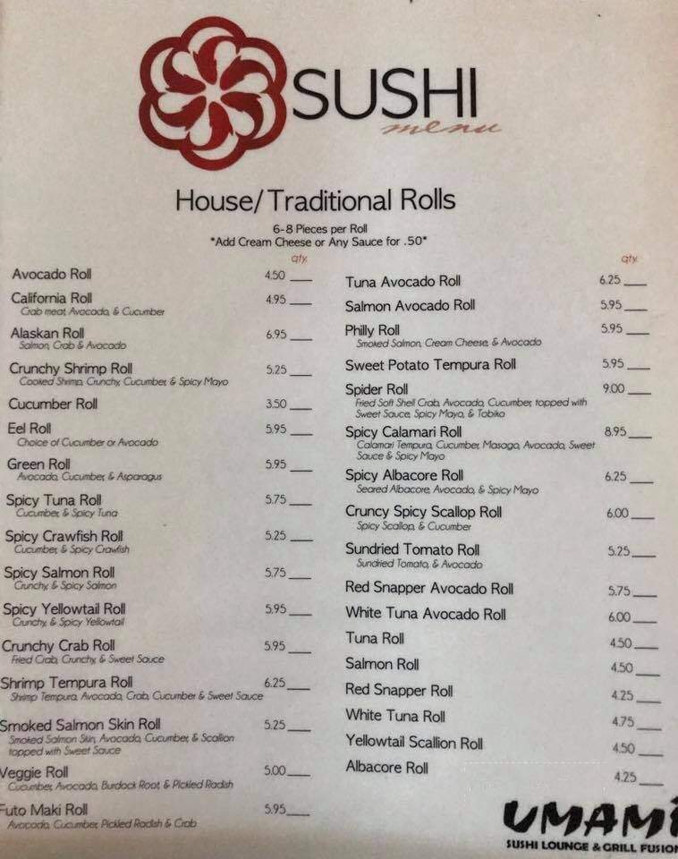 Umami: Sushi Lounge and Grill Fusion - Conway, AR menu_pic