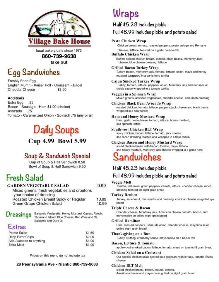 Village Bake House - Niantic, CT menu_pic