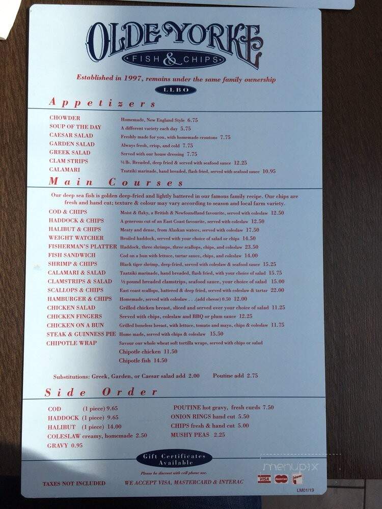 Olde Yorke Fish & Chips - Toronto, ON menu_pic