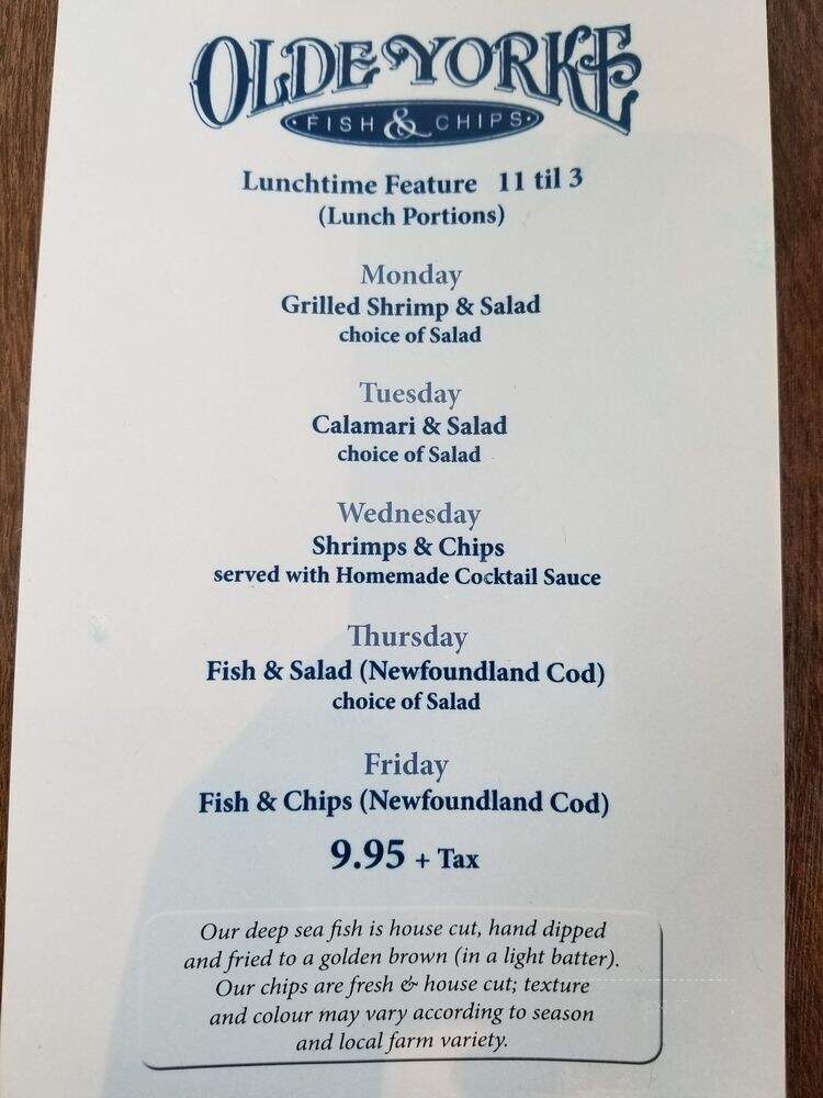Olde Yorke Fish & Chips - Toronto, ON menu_pic