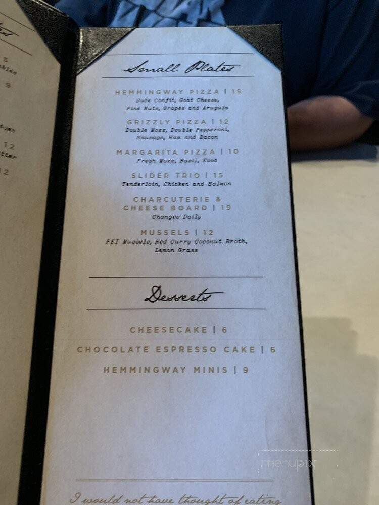 The Hemingway Room - Rochester, MI menu_pic