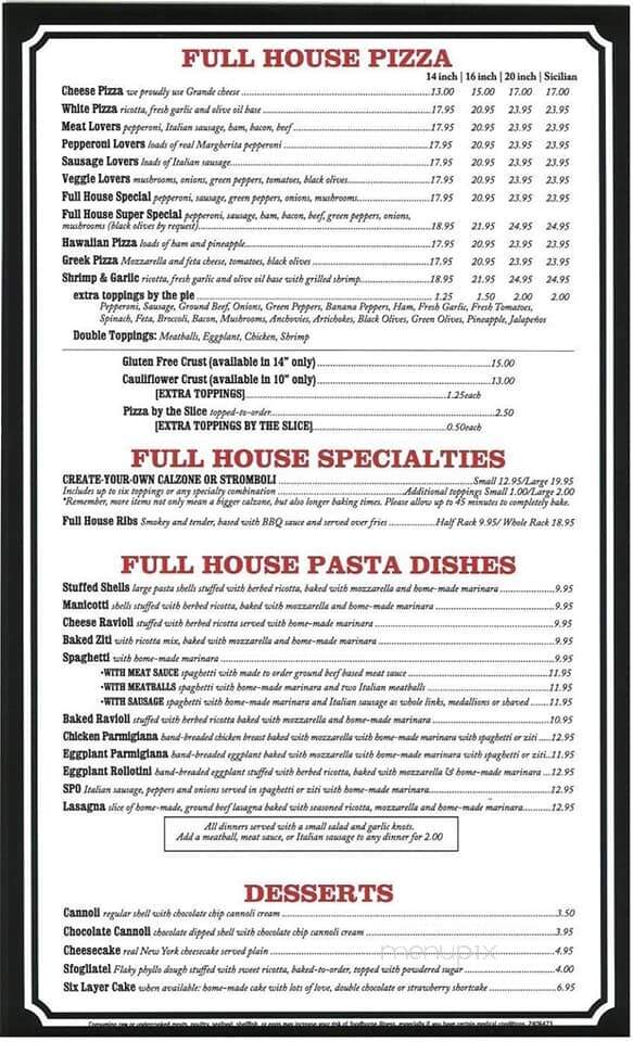 Full House Sportzaria - Simpsonville, SC menu_pic