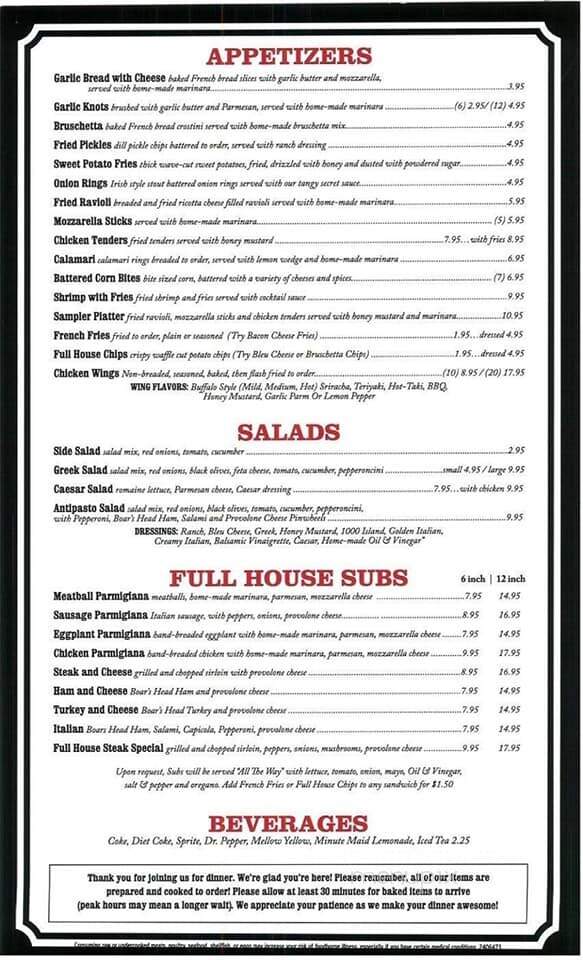 Full House Sportzaria - Simpsonville, SC menu_pic