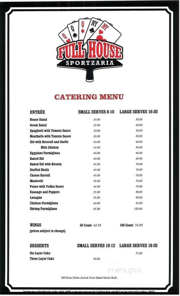 Full House Sportzaria - Simpsonville, SC menu_pic