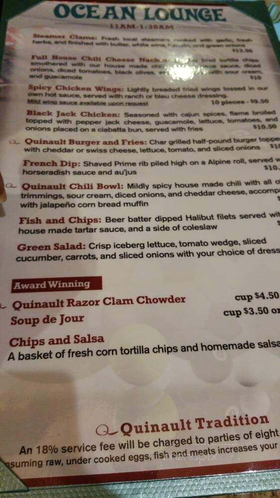 Sidewalk Bistro at Quinault Casino - Ocean Shores, WA menu_pic