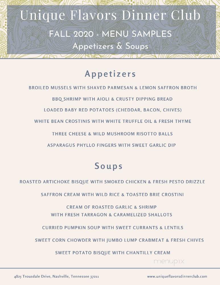 Unique Flavors Cafe - Nashville, TN menu_pic