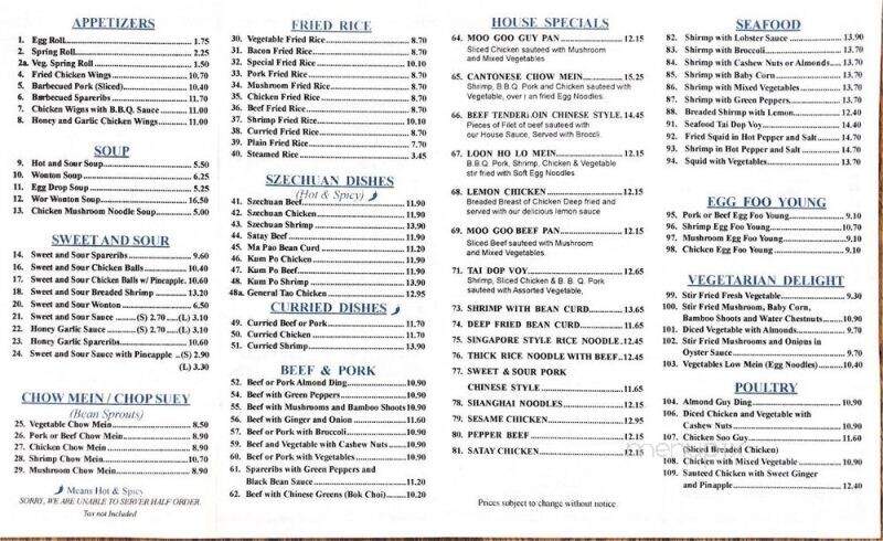 Loon Ho Restaurant - Peterborough, ON menu_pic