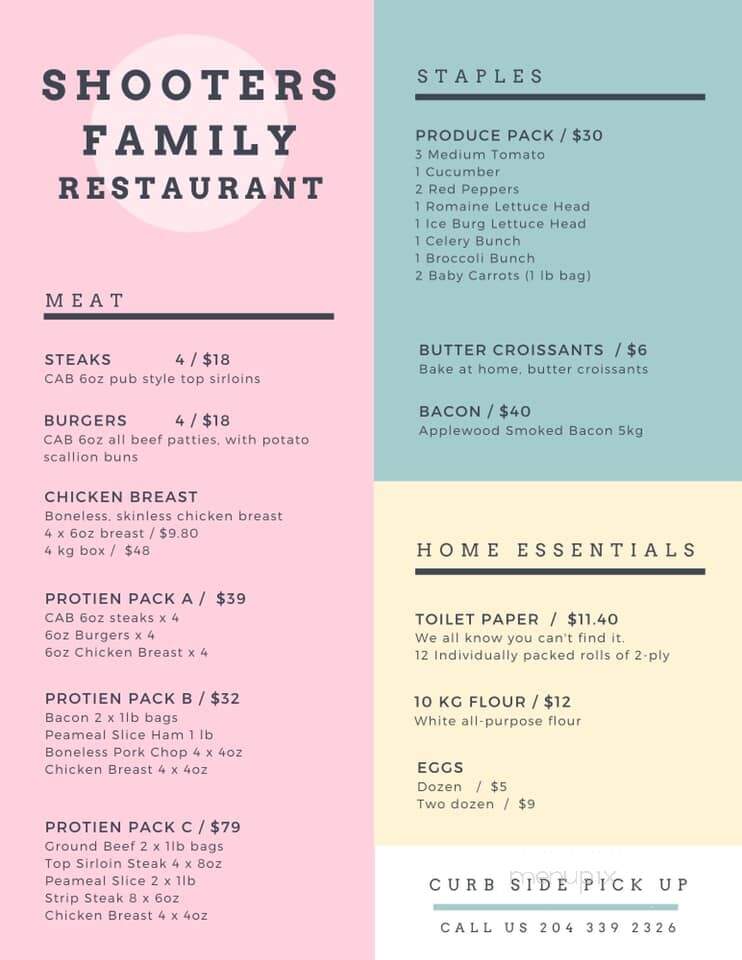 Shooters Family Restaurant - Winnipeg, MB menu_pic
