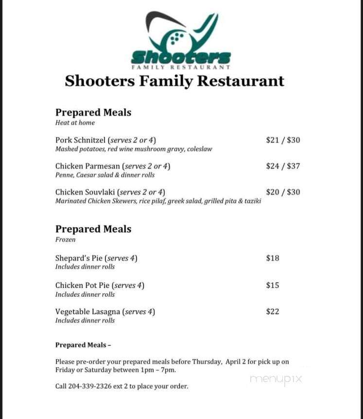 Shooters Family Restaurant - Winnipeg, MB menu_pic
