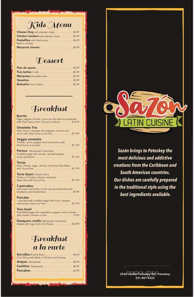 Sazon Latin Cuisine - Petoskey, MI menu_pic