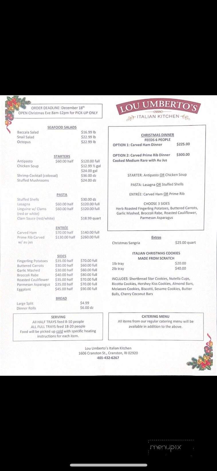Lou Umberto's Italian Kitchen - Cranston, RI menu_pic